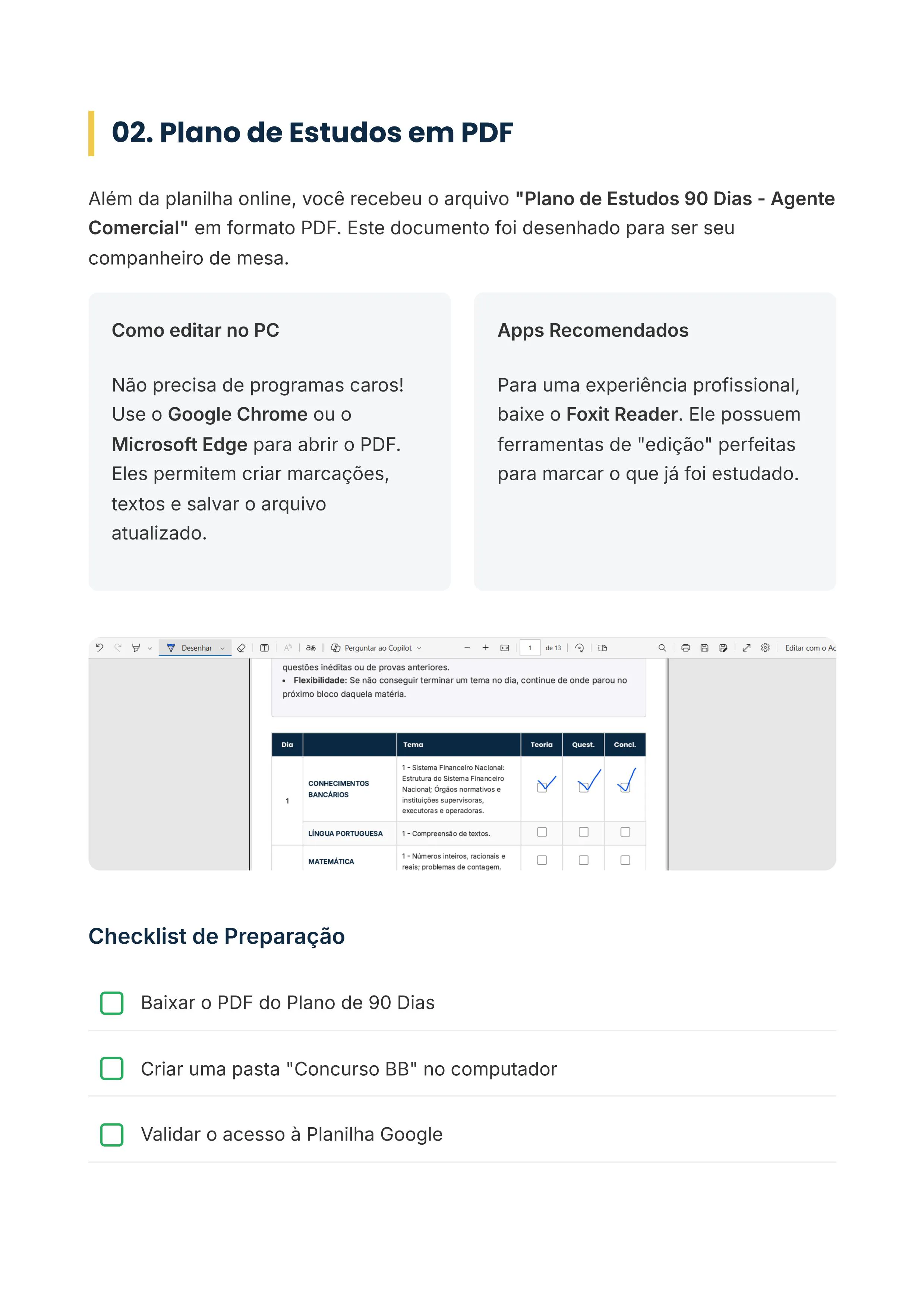 Página do Plano de Estudos